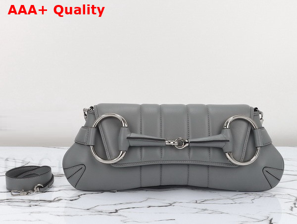 Gucci Horsebit Chain Medium Shoulder Bag in Grey Leather 764255 Replica