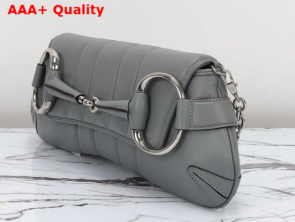 Gucci Horsebit Chain Medium Shoulder Bag in Grey Leather 764255 Replica