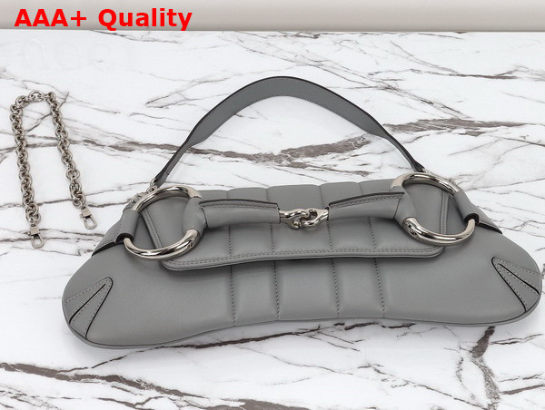 Gucci Horsebit Chain Medium Shoulder Bag in Grey Leather 764255 Replica