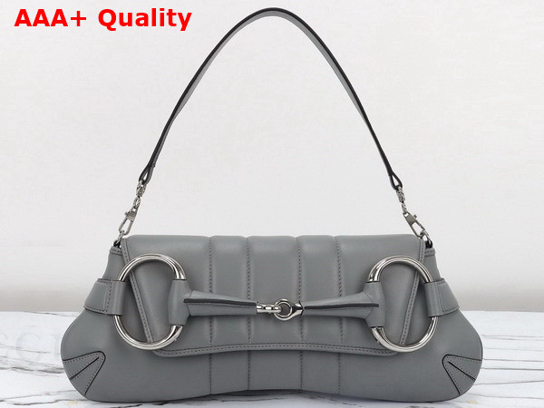 Gucci Horsebit Chain Medium Shoulder Bag in Grey Leather 764255 Replica