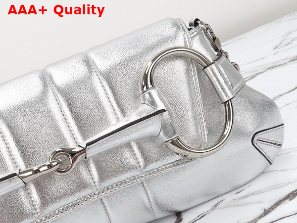 Gucci Horsebit Chain Medium Shoulder Bag in Silver Leather 764255 Replica