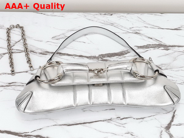 Gucci Horsebit Chain Medium Shoulder Bag in Silver Leather 764255 Replica