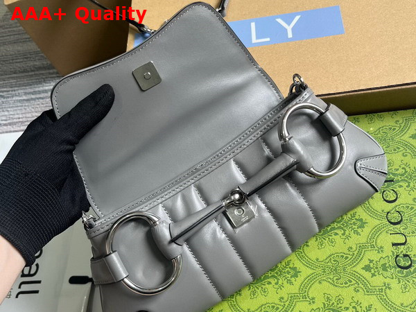 Gucci Horsebit Chain Small Shoulder Bag in Grey Leather 764339 Replica