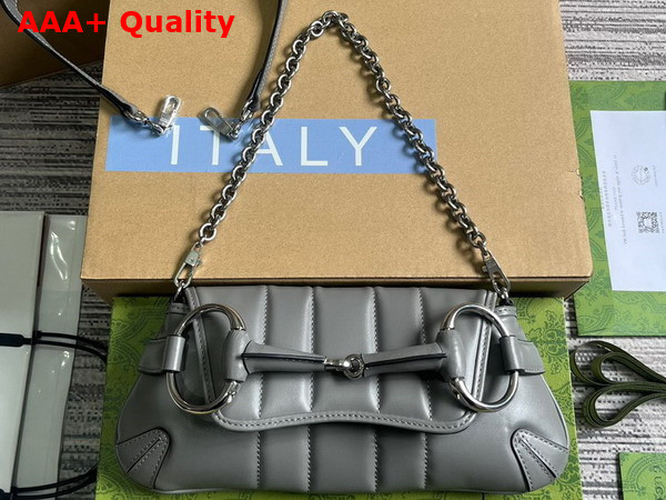 Gucci Horsebit Chain Small Shoulder Bag in Grey Leather 764339 Replica