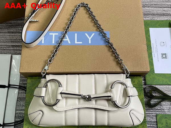 Gucci Horsebit Chain Small Shoulder Bag in White Leather 764339 Replica