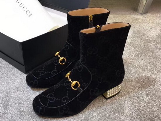 Gucci Horsebit GG Velvet Boot with Crystals Black GG Velvet