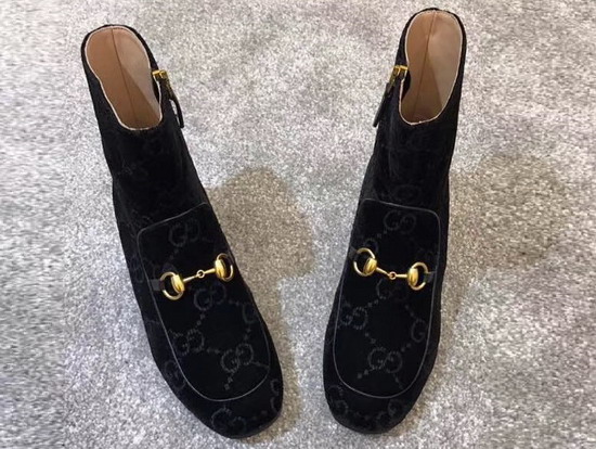 Gucci Horsebit GG Velvet Boot with Crystals Black GG Velvet