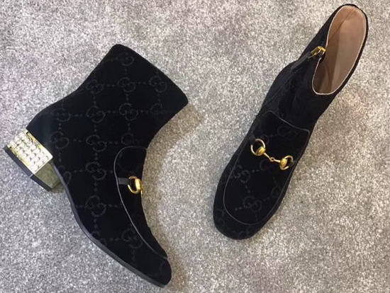 Gucci Horsebit GG Velvet Boot with Crystals Black GG Velvet