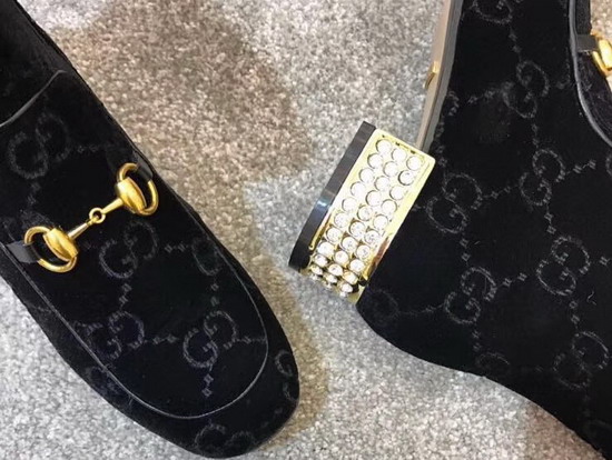 Gucci Horsebit GG Velvet Boot with Crystals Black GG Velvet