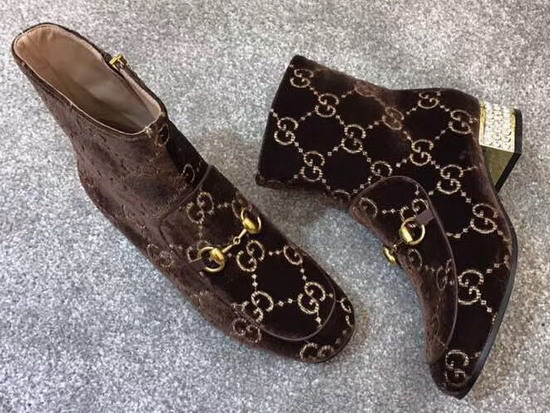 Gucci Horsebit GG Velvet Boot with Crystals Brown GG Velvet