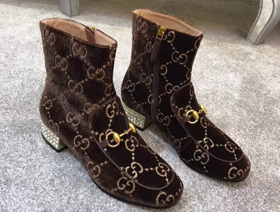 Gucci Horsebit GG Velvet Boot with Crystals Brown GG Velvet