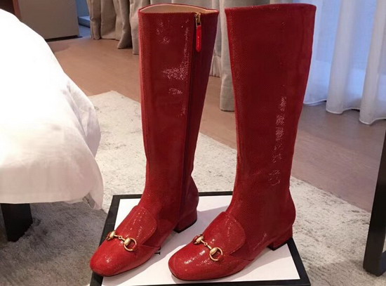 Gucci Horsebit Knee Boot Red Lizard