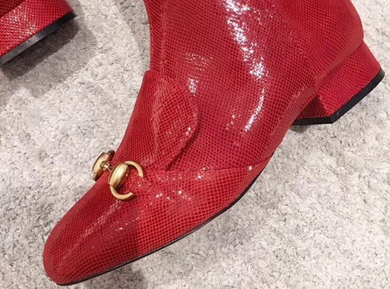 Gucci Horsebit Knee Boot Red Lizard