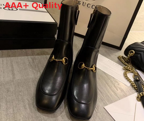 Gucci Horsebit Leather Ankle Boot in Black Leather with Crystals on The Heel Replica