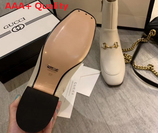 Gucci Horsebit Leather Ankle Boot in White Leather with Crystals on The Heel Replica