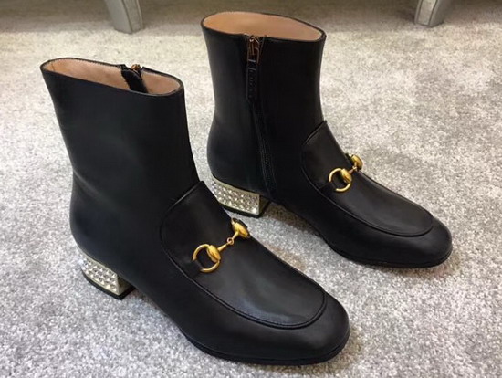 Gucci Horsebit Leather Boot with Crystals Black Leather