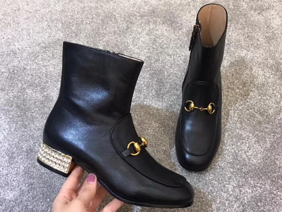 Gucci Horsebit Leather Boot with Crystals Black Leather