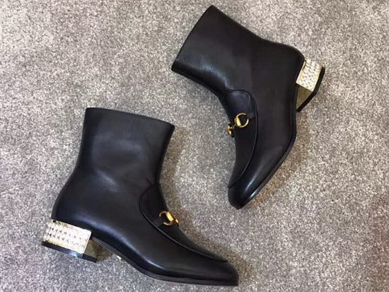 Gucci Horsebit Leather Boot with Crystals Black Leather