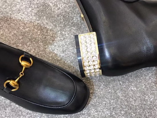 Gucci Horsebit Leather Boot with Crystals Black Leather