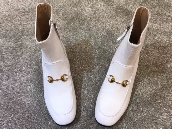 Gucci Horsebit Leather Boot with Crystals White Leather