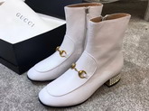 Gucci Horsebit Leather Boot with Crystals White Leather