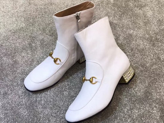 Gucci Horsebit Leather Boot with Crystals White Leather