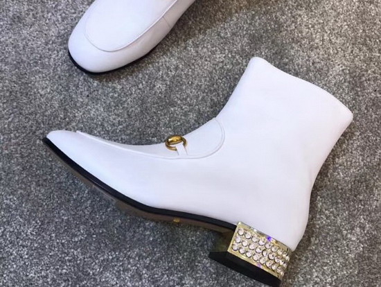 Gucci Horsebit Leather Boot with Crystals White Leather