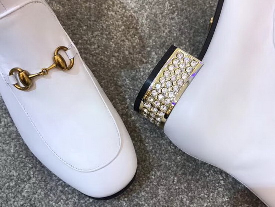 Gucci Horsebit Leather Boot with Crystals White Leather