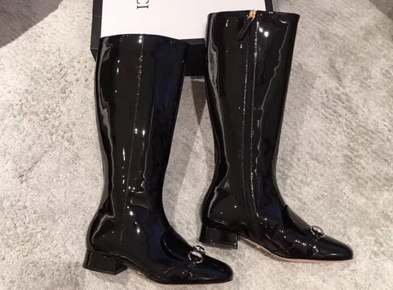 Gucci Horsebit Leather Knee Boot in Black Patent Leather