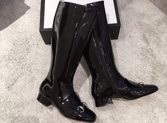 Gucci Horsebit Leather Knee Boot in Black Patent Leather