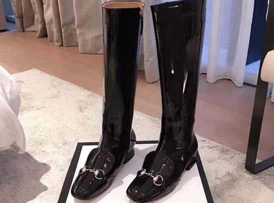 Gucci Horsebit Leather Knee Boot in Black Patent Leather