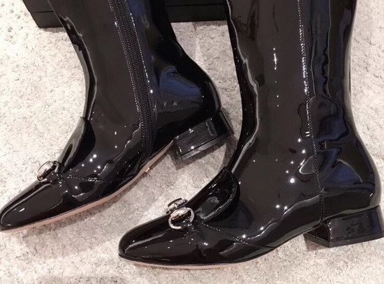 Gucci Horsebit Leather Knee Boot in Black Patent Leather