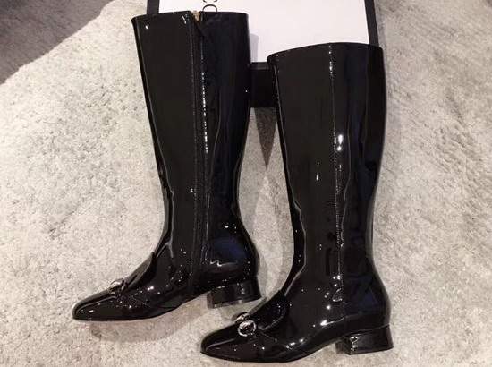 Gucci Horsebit Leather Knee Boot in Black Patent Leather