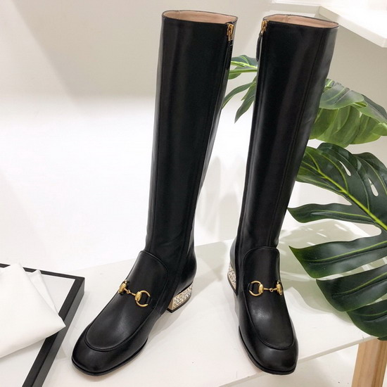 Gucci Horsebit Leather Knee Boot with Crystals Black Leather 525248