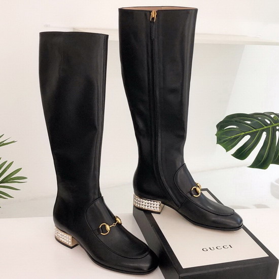 Gucci Horsebit Leather Knee Boot with Crystals Black Leather 525248