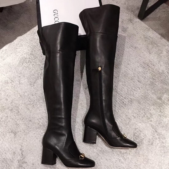 Gucci Horsebit Leather Over The Knee Boot in Black Calfskin