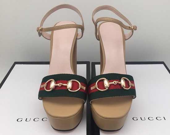 Gucci Horsebit Platform Sandal Apricot Leather and Web