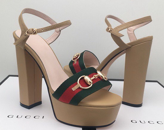 Gucci Horsebit Platform Sandal Apricot Leather and Web