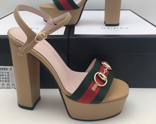 Gucci Horsebit Platform Sandal Apricot Leather and Web