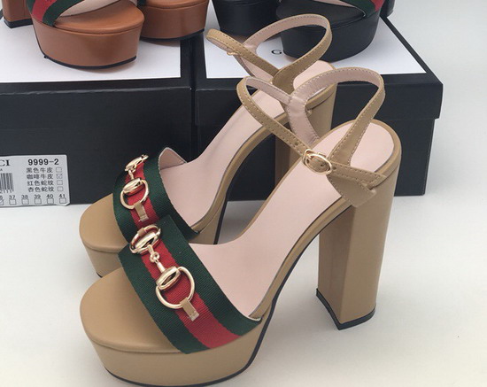 Gucci Horsebit Platform Sandal Apricot Leather and Web