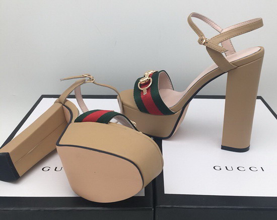 Gucci Horsebit Platform Sandal Apricot Leather and Web