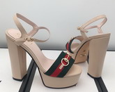 Gucci Horsebit Platform Sandal Beige Leather and Web