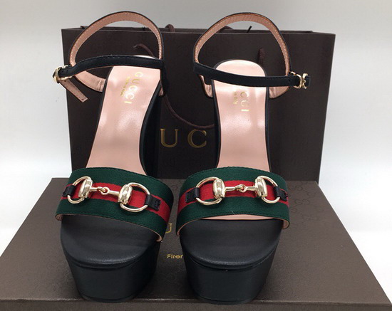 Gucci Horsebit Platform Sandal Black Leather and Web