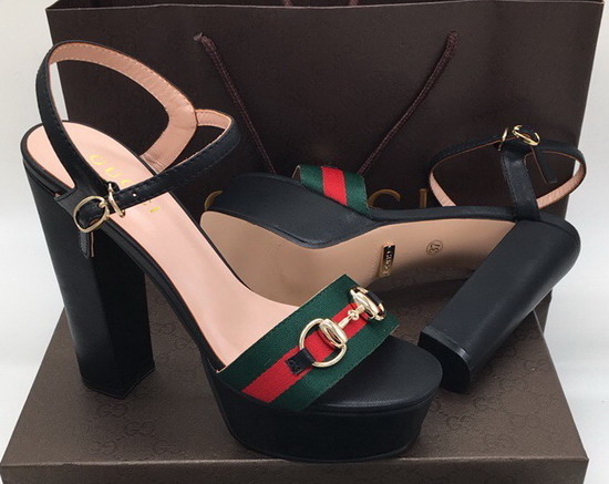 Gucci Horsebit Platform Sandal Black Leather and Web