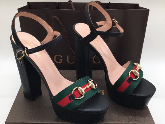 Gucci Horsebit Platform Sandal Black Leather and Web