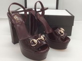 Gucci Horsebit Platform Sandal Burgundy Patent Leather