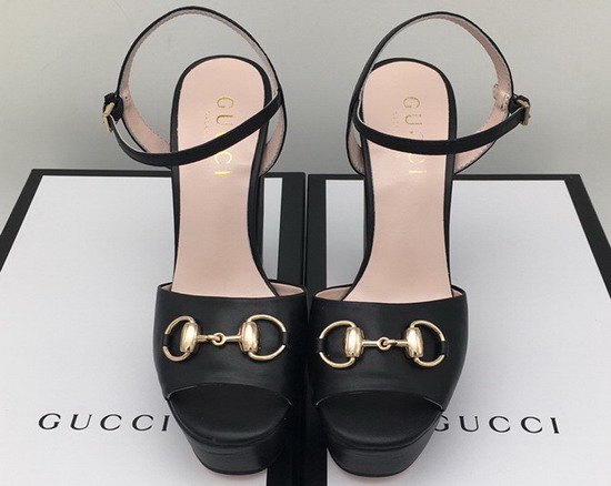 Gucci Horsebit Platform Sandal in Black Leather