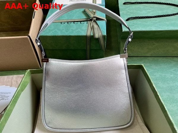 Gucci Horsebit Slim Small Shoulder Bag in Metallic Silver Leather 764191 Replica