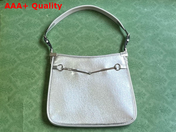 Gucci Horsebit Slim Small Shoulder Bag in Metallic Silver Leather 764191 Replica