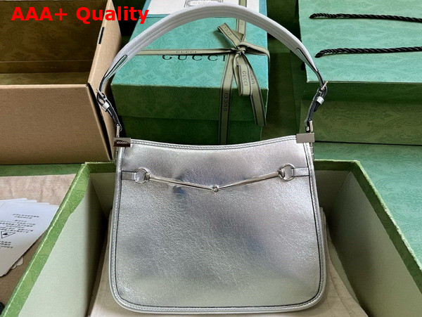 Gucci Horsebit Slim Small Shoulder Bag in Metallic Silver Leather 764191 Replica